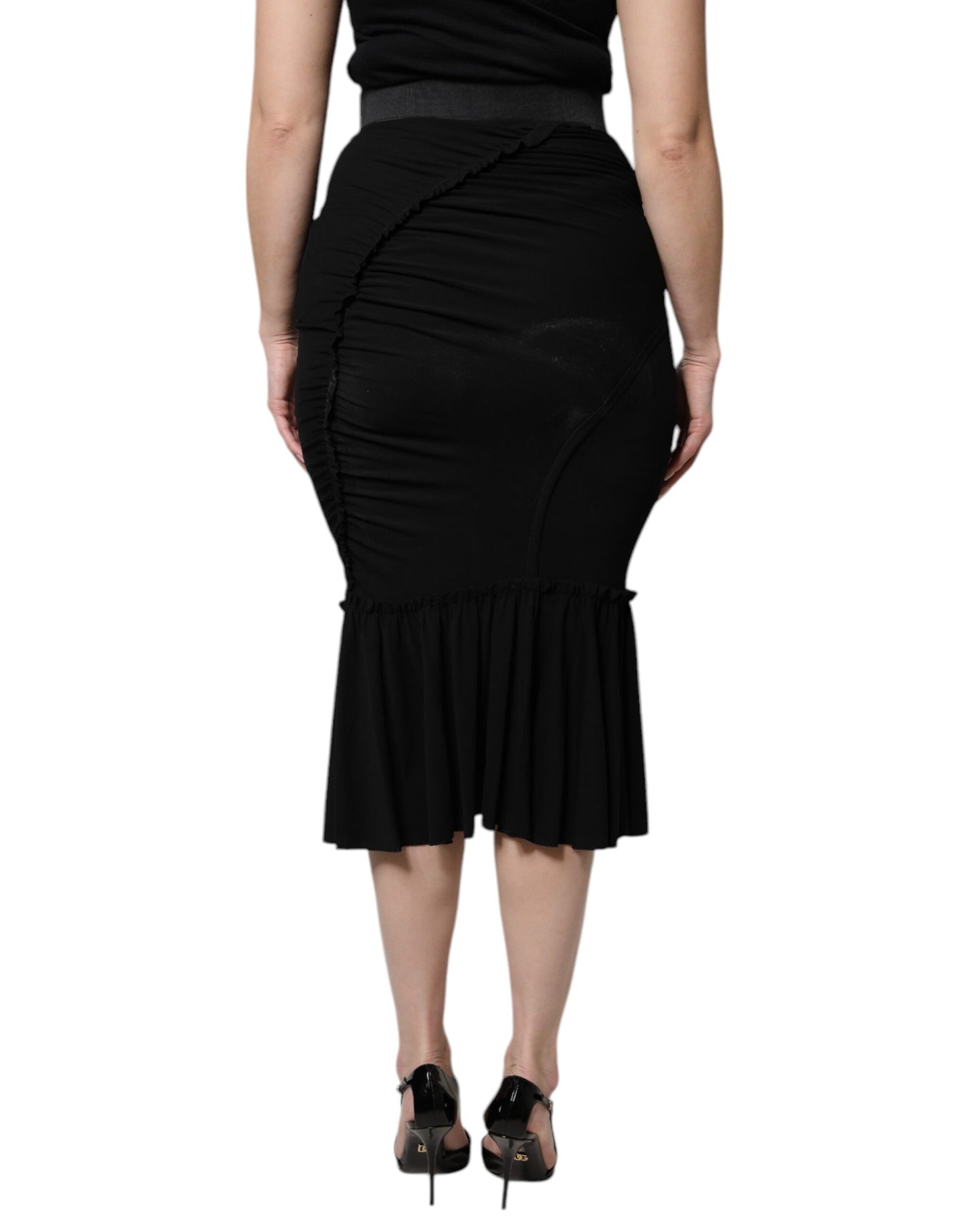 Gonna midi a vita alta con taglio a sirena nera Dolce &amp; Gabbana