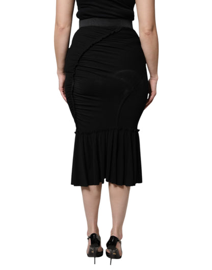 Gonna midi a vita alta con taglio a sirena nera Dolce &amp; Gabbana