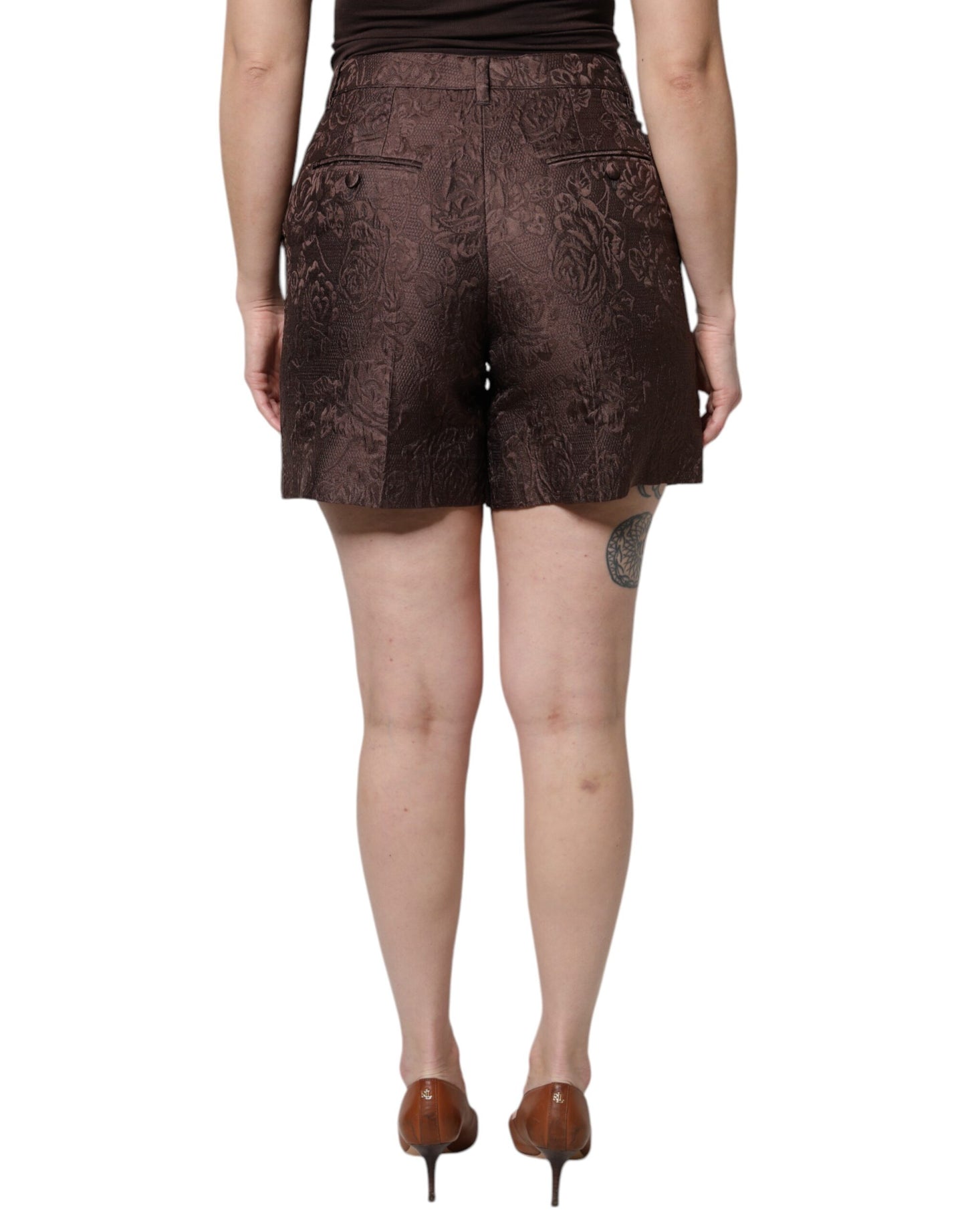 Dolce &amp; Gabbana - Mini short in broccato floreale marrone a vita media