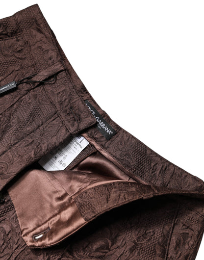 Dolce &amp; Gabbana - Mini short in broccato floreale marrone a vita media