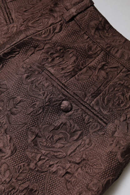 Dolce &amp; Gabbana - Mini short in broccato floreale marrone a vita media