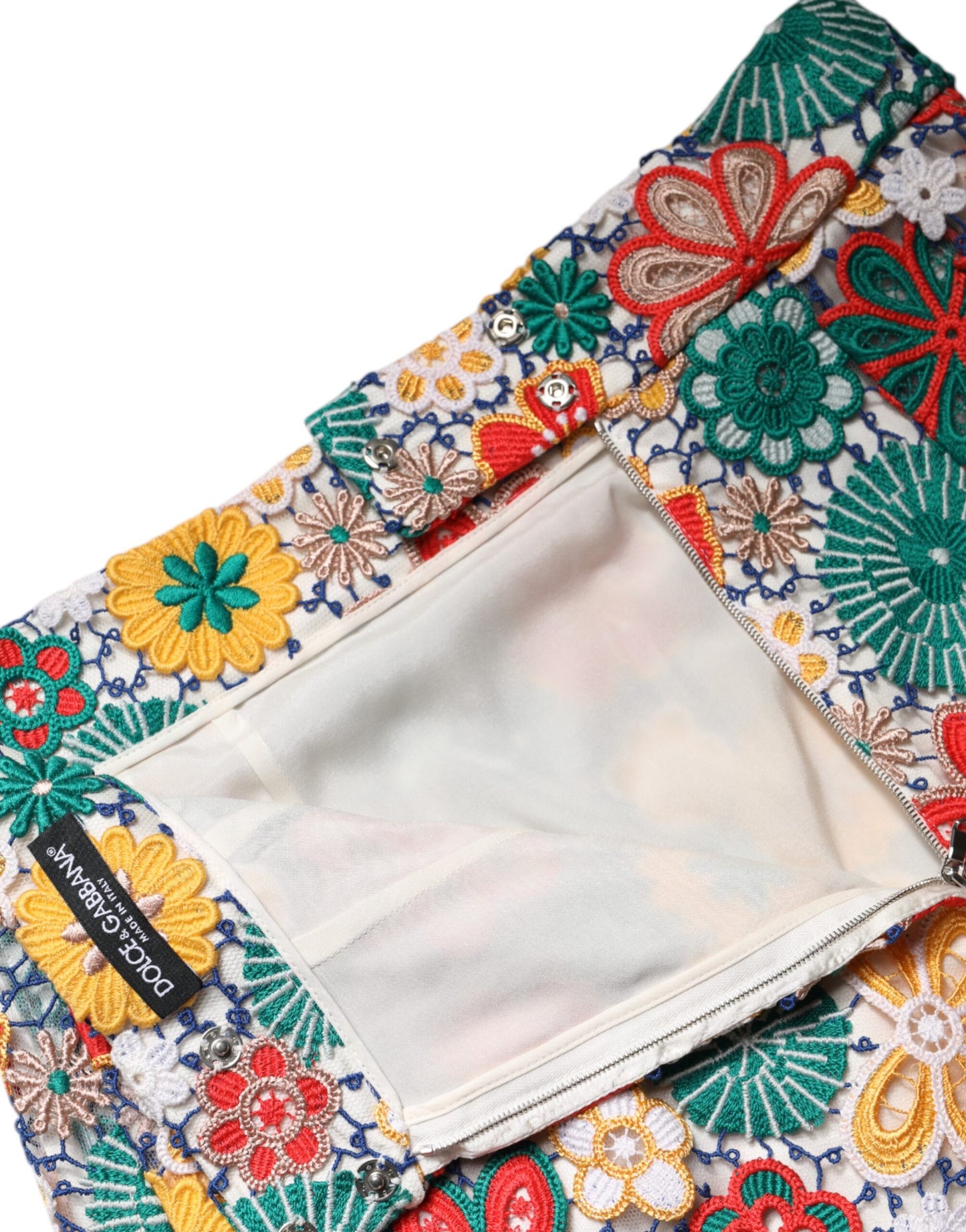 Minigonna a vita alta in pizzo floreale multicolore Dolce &amp; Gabbana