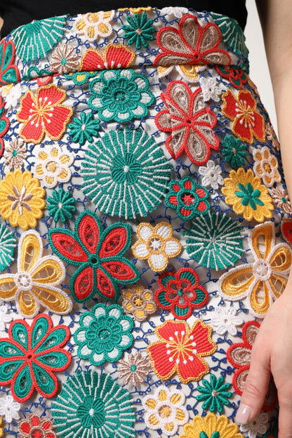 Minigonna a vita alta in pizzo floreale multicolore Dolce &amp; Gabbana