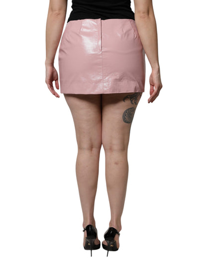 Minigonna a vita alta in cotone rosa lucido Dolce &amp; Gabbana