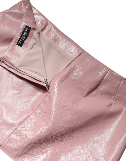Minigonna a vita alta in cotone rosa lucido Dolce &amp; Gabbana