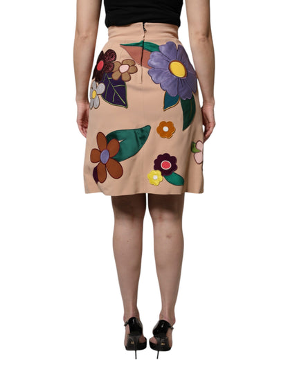 Gonna a tubino a vita alta con stampa floreale beige Dolce &amp; Gabbana