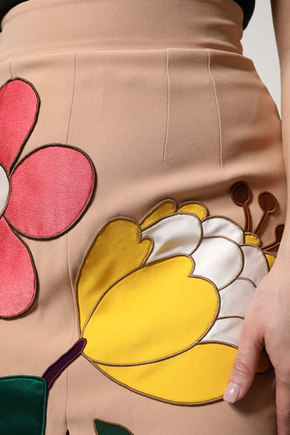 Gonna a tubino a vita alta con stampa floreale beige Dolce &amp; Gabbana