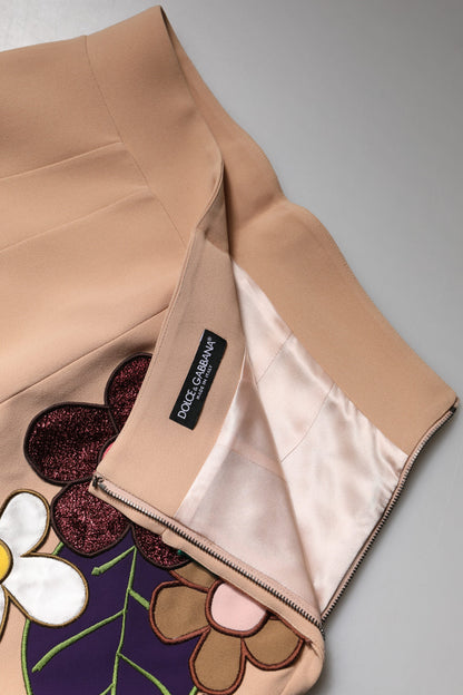Gonna a tubino a vita alta con stampa floreale beige Dolce &amp; Gabbana