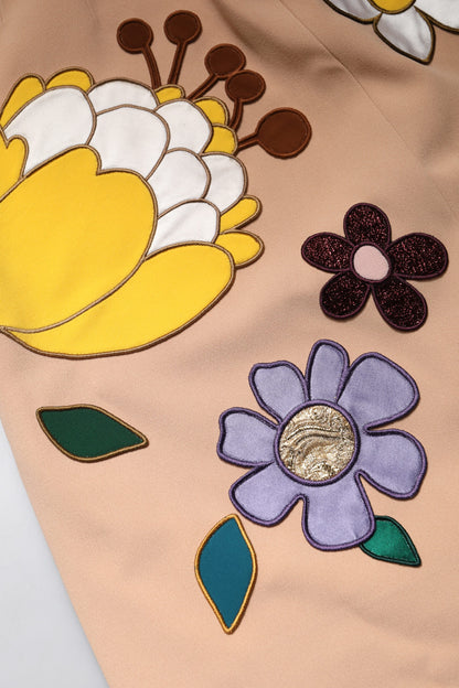 Gonna a tubino a vita alta con stampa floreale beige Dolce &amp; Gabbana