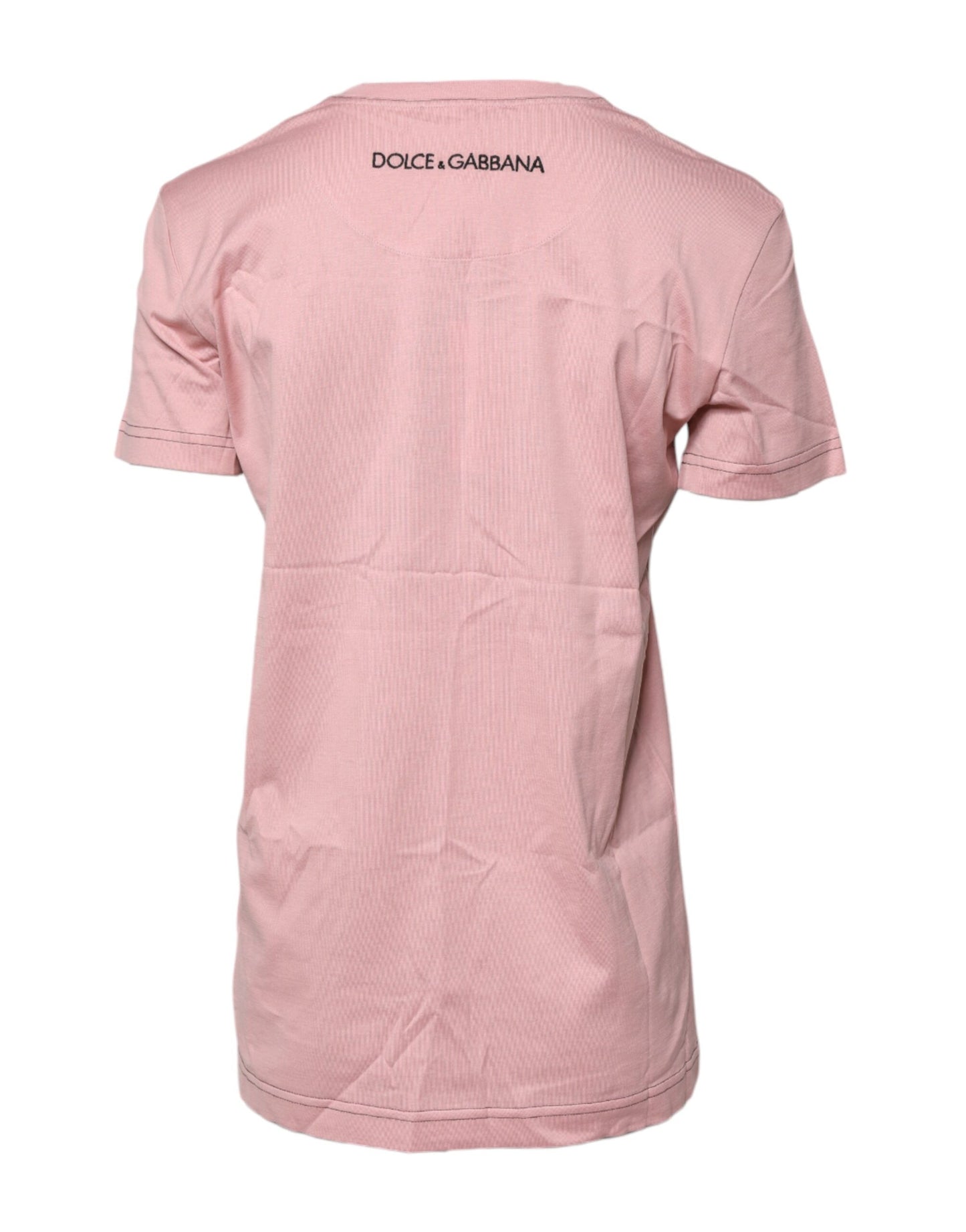 T-shirt girocollo in cotone con stampa logo rosa Dolce &amp; Gabbana