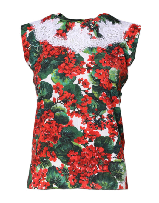 Canotta senza maniche in pizzo floreale multicolore Dolce &amp; Gabbana