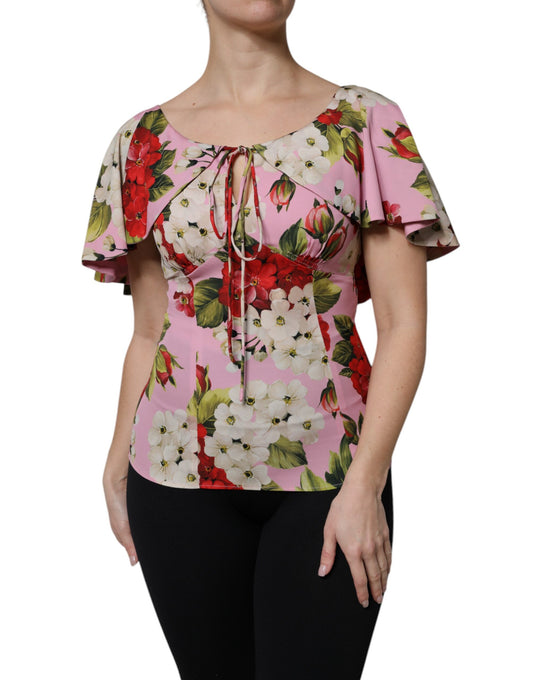 Dolce &amp; Gabbana Top blusa a maniche corte in seta floreale rosa