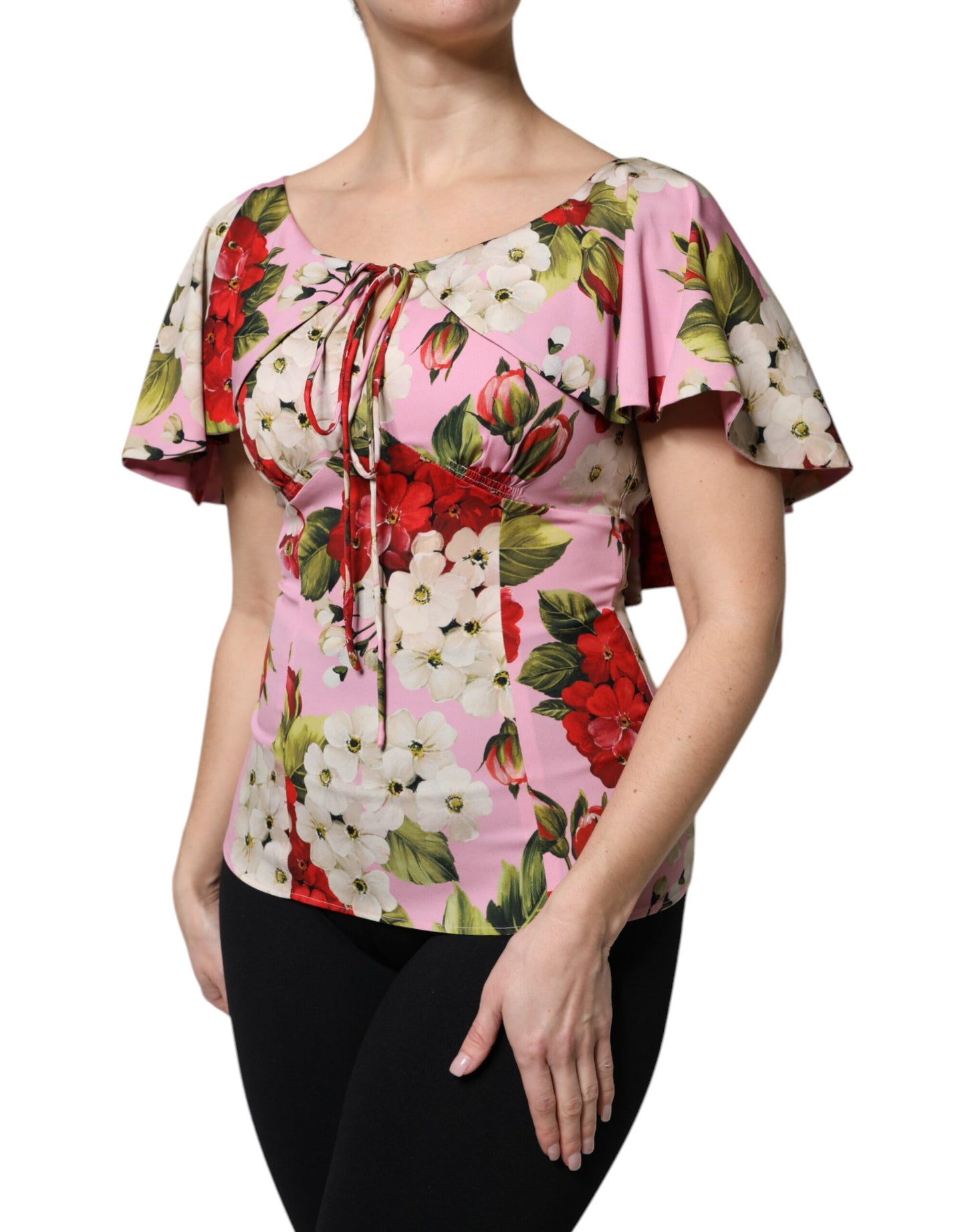 Dolce &amp; Gabbana Top blusa a maniche corte in seta floreale rosa