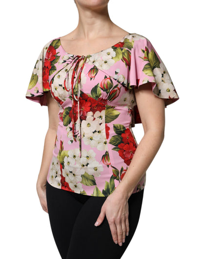 Dolce &amp; Gabbana Top blusa a maniche corte in seta floreale rosa