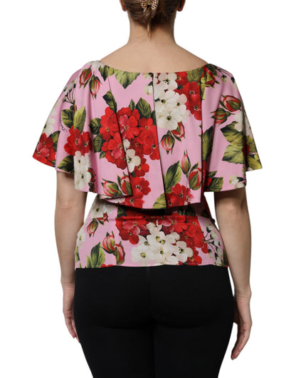 Dolce &amp; Gabbana Top blusa a maniche corte in seta floreale rosa