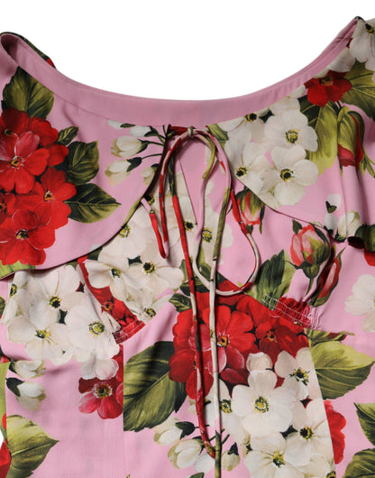 Dolce &amp; Gabbana Top blusa a maniche corte in seta floreale rosa
