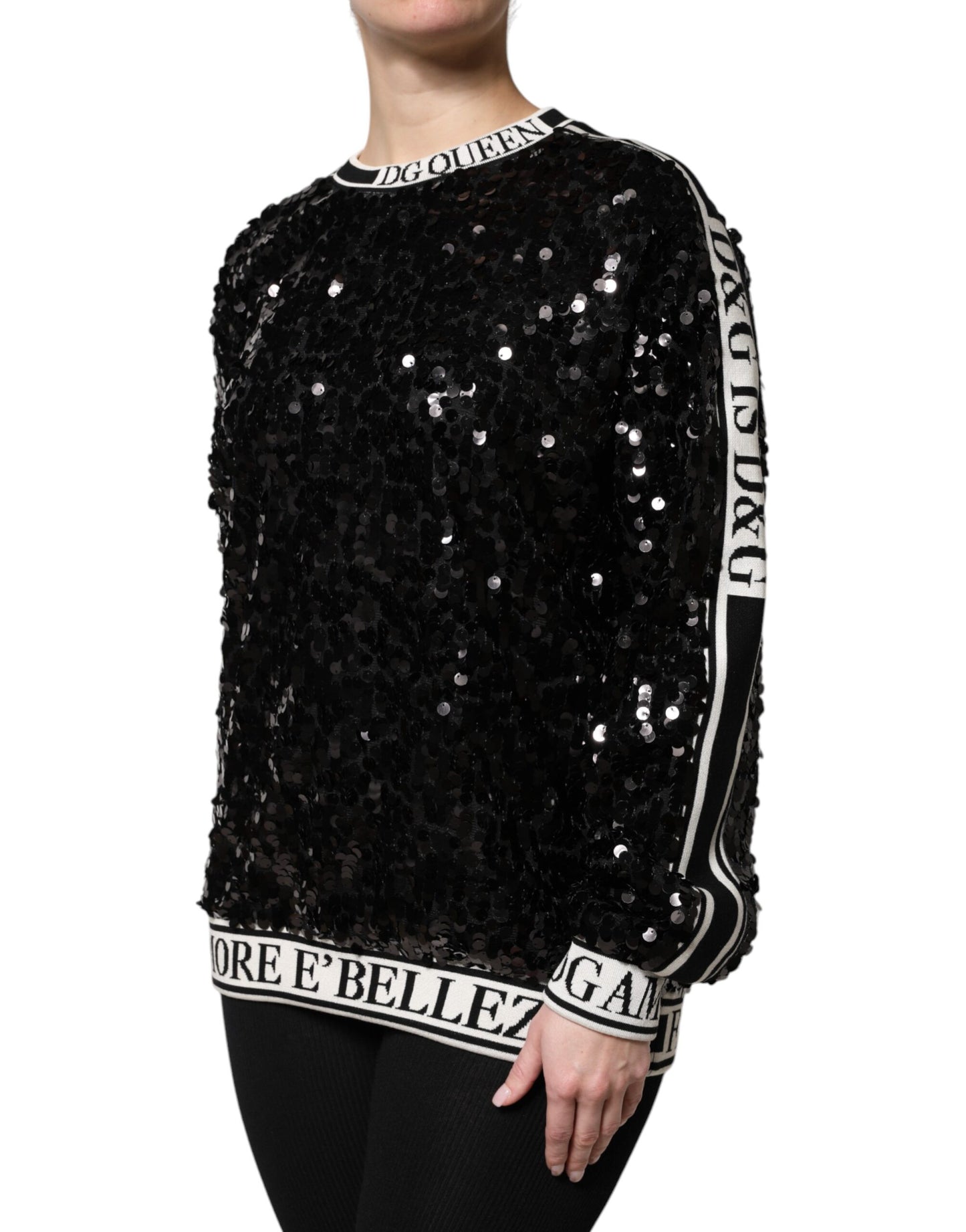 Dolce &amp; Gabbana Maglione con paillettes DG Queen nero