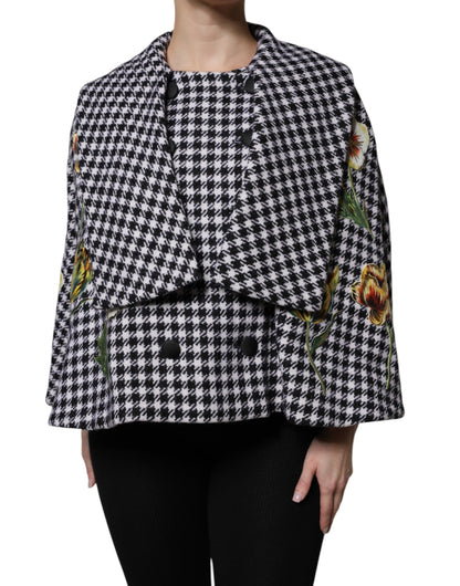 Giacca a mantella con motivo floreale monocromatico bianco e nero Dolce &amp; Gabbana