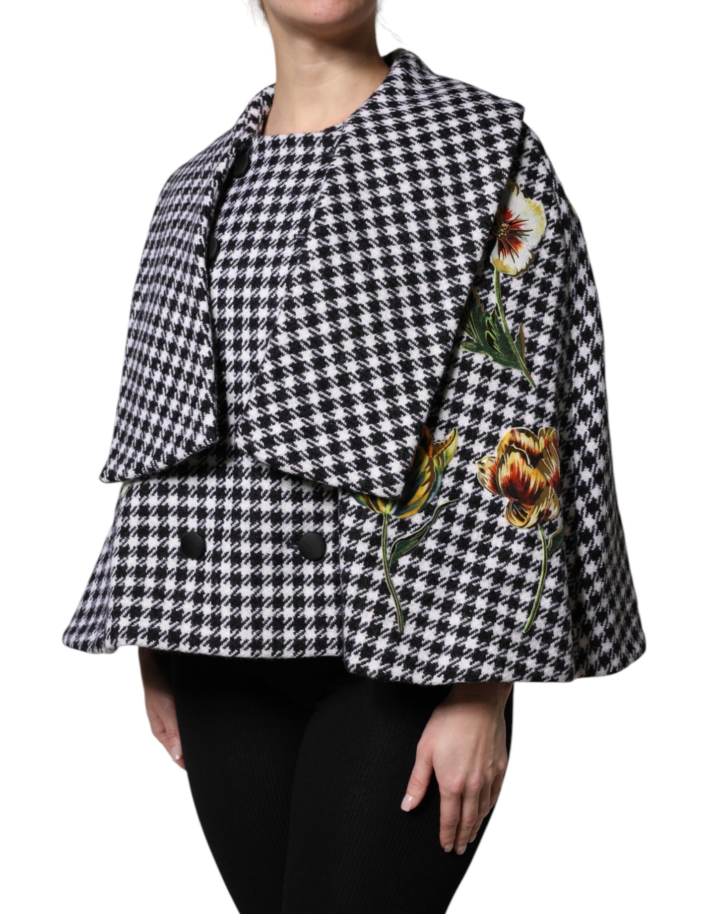 Giacca a mantella con motivo floreale monocromatico bianco e nero Dolce &amp; Gabbana