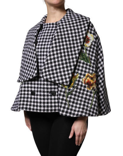 Giacca a mantella con motivo floreale monocromatico bianco e nero Dolce &amp; Gabbana