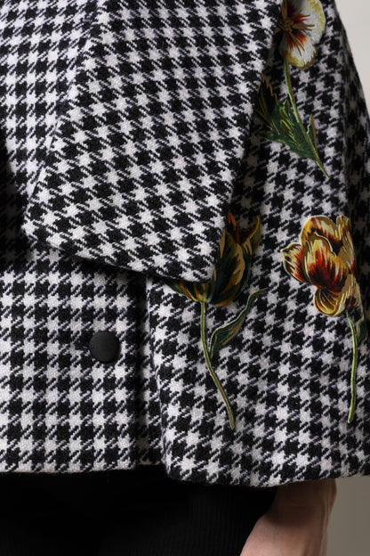 Giacca a mantella con motivo floreale monocromatico bianco e nero Dolce &amp; Gabbana