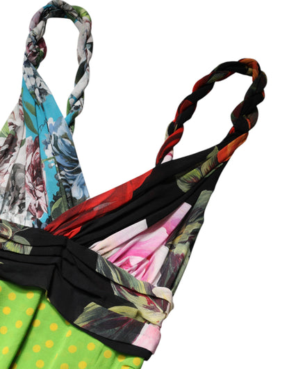 Mini abito aderente con patchwork floreale multicolore Dolce &amp; Gabbana