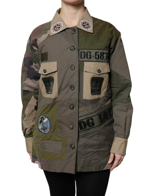 Giacca abbottonata in cotone verde militare Dolce &amp; Gabbana