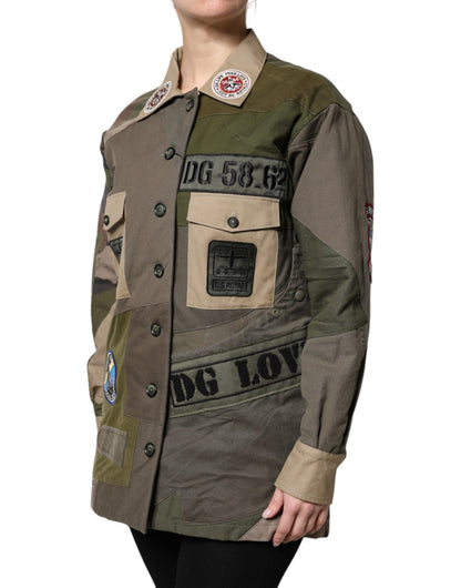 Giacca abbottonata in cotone verde militare Dolce &amp; Gabbana