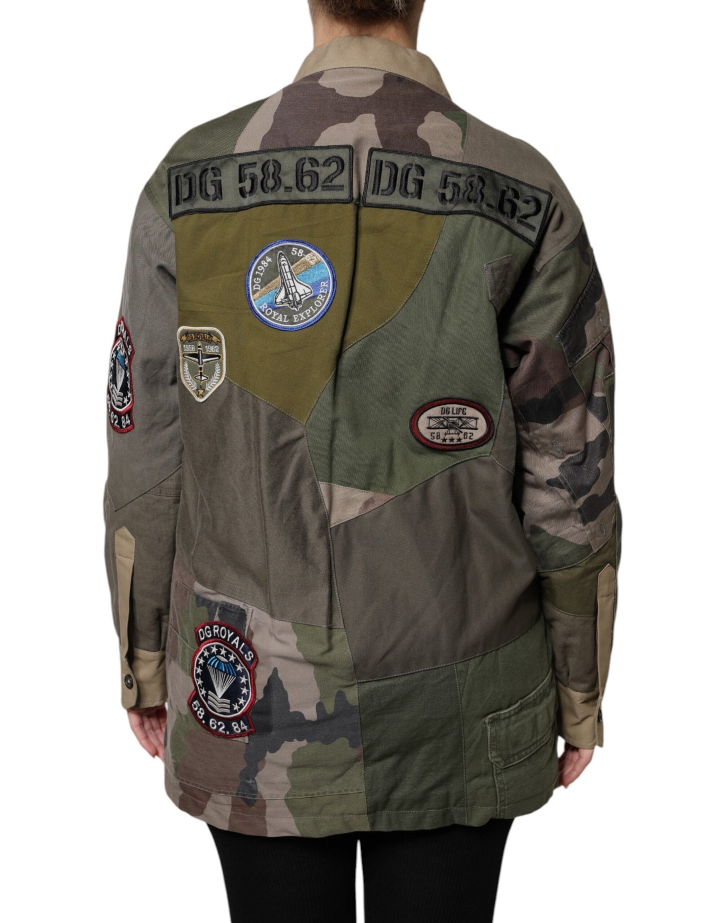 Giacca abbottonata in cotone verde militare Dolce &amp; Gabbana