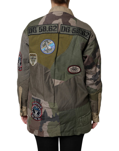 Giacca abbottonata in cotone verde militare Dolce &amp; Gabbana