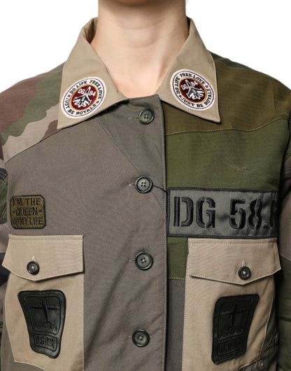 Giacca abbottonata in cotone verde militare Dolce &amp; Gabbana