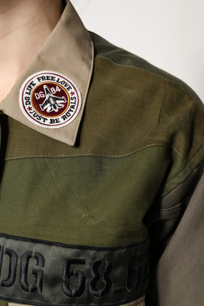 Giacca abbottonata in cotone verde militare Dolce &amp; Gabbana