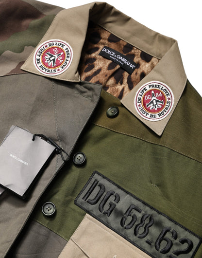 Giacca abbottonata in cotone verde militare Dolce &amp; Gabbana