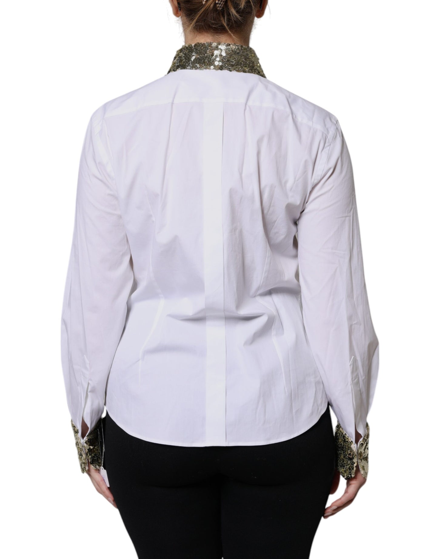 Dolce &amp; Gabbana Camicia a maniche lunghe in cotone bianco con paillettes