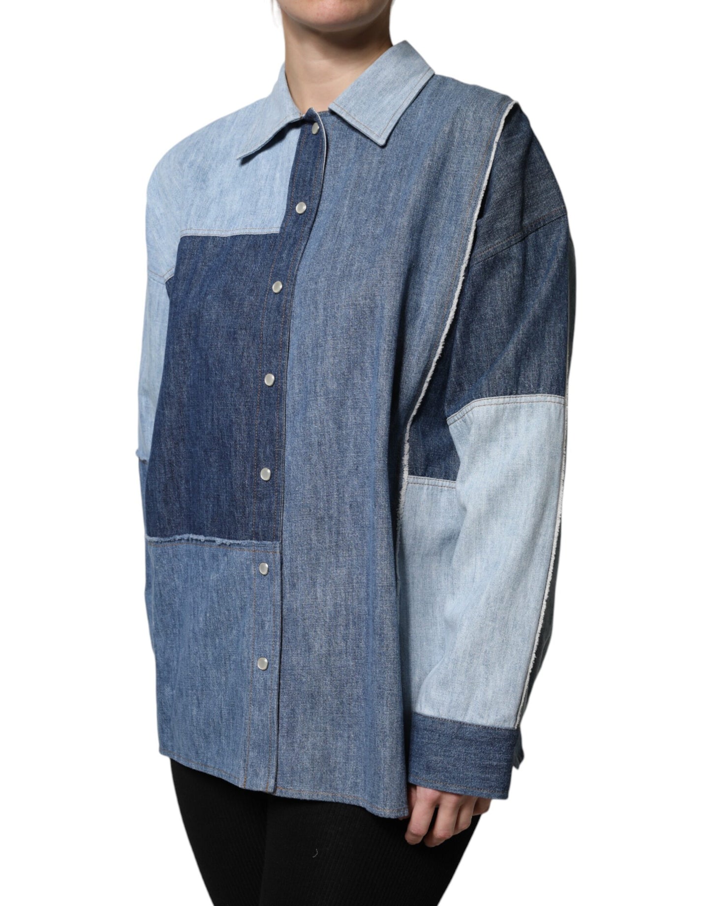 Dolce &amp; Gabbana Maglia a maniche lunghe con colletto abbottonato in cotone blu
