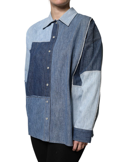 Dolce &amp; Gabbana Maglia a maniche lunghe con colletto abbottonato in cotone blu