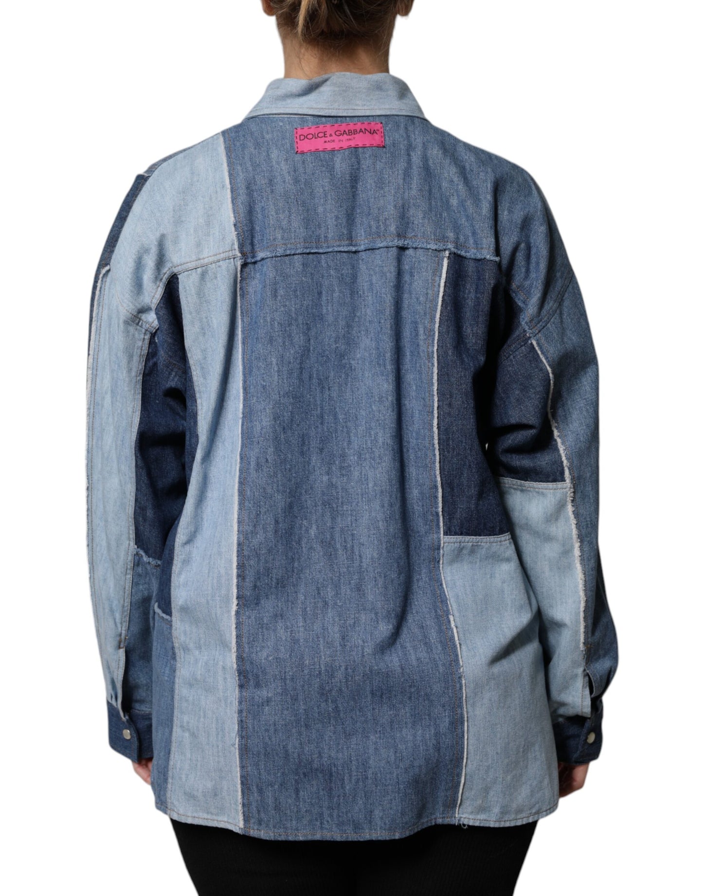 Dolce &amp; Gabbana Maglia a maniche lunghe con colletto abbottonato in cotone blu
