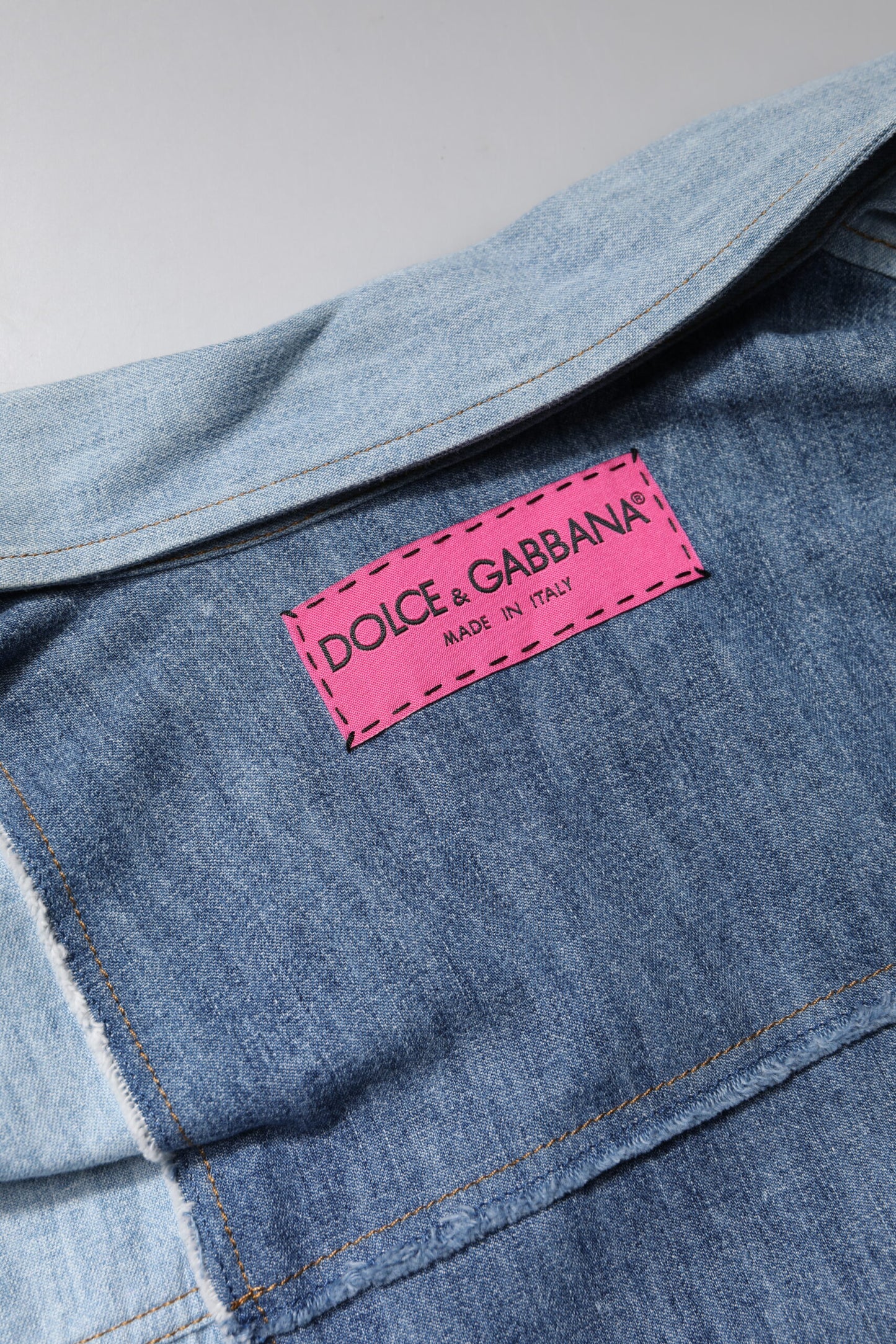Dolce &amp; Gabbana Maglia a maniche lunghe con colletto abbottonato in cotone blu