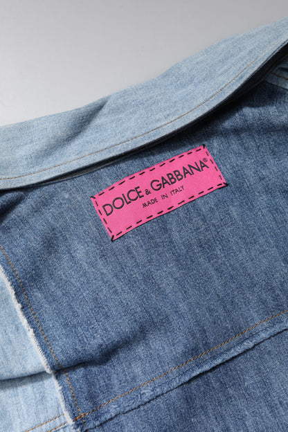 Dolce &amp; Gabbana Maglia a maniche lunghe con colletto abbottonato in cotone blu