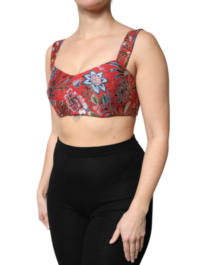 Top bustier corto in broccato floreale rosso Dolce &amp; Gabbana