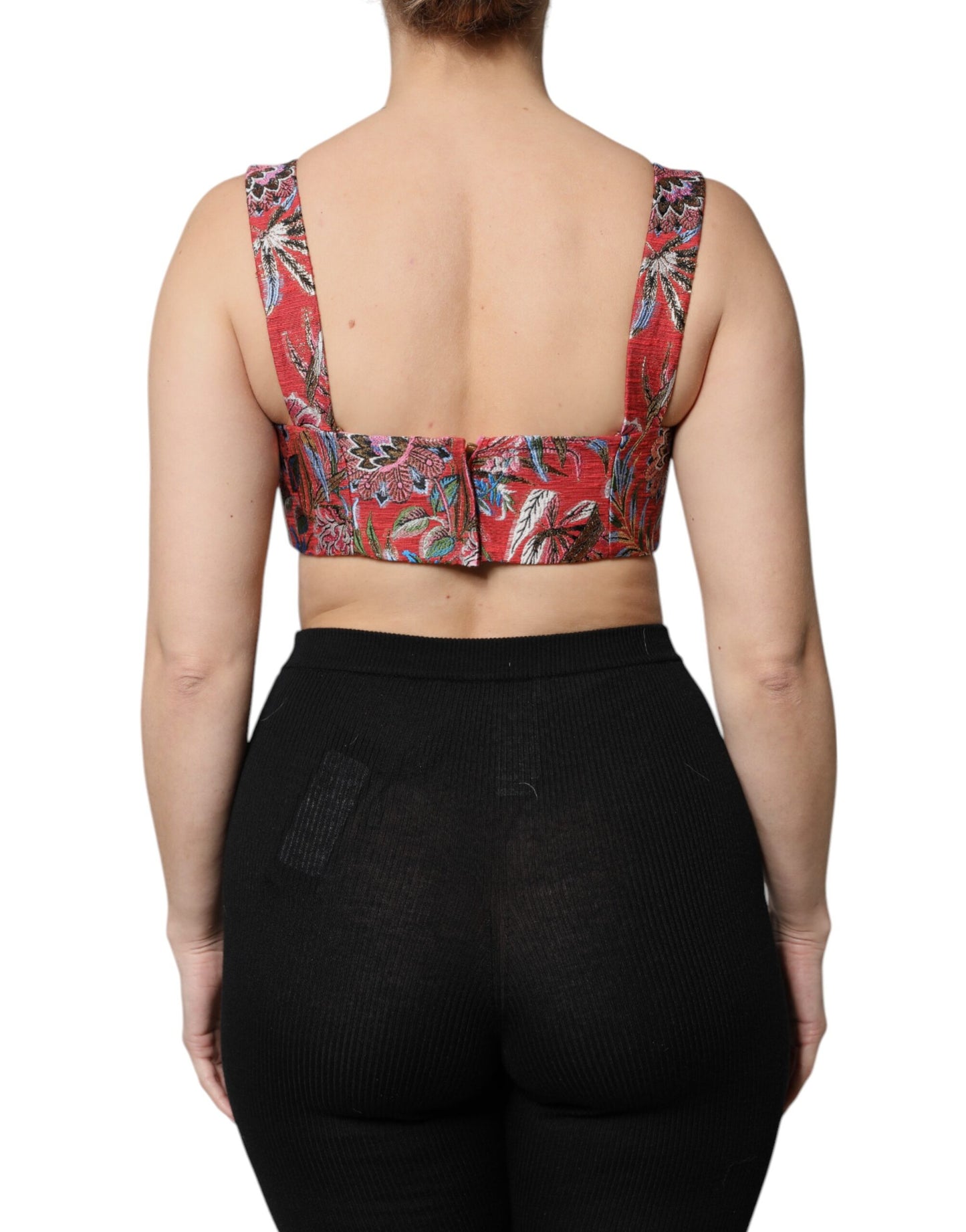 Top bustier corto in broccato floreale rosso Dolce &amp; Gabbana