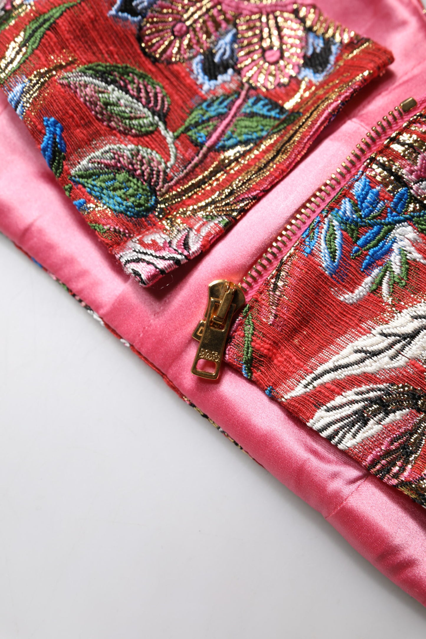 Top bustier corto in broccato floreale rosso Dolce &amp; Gabbana