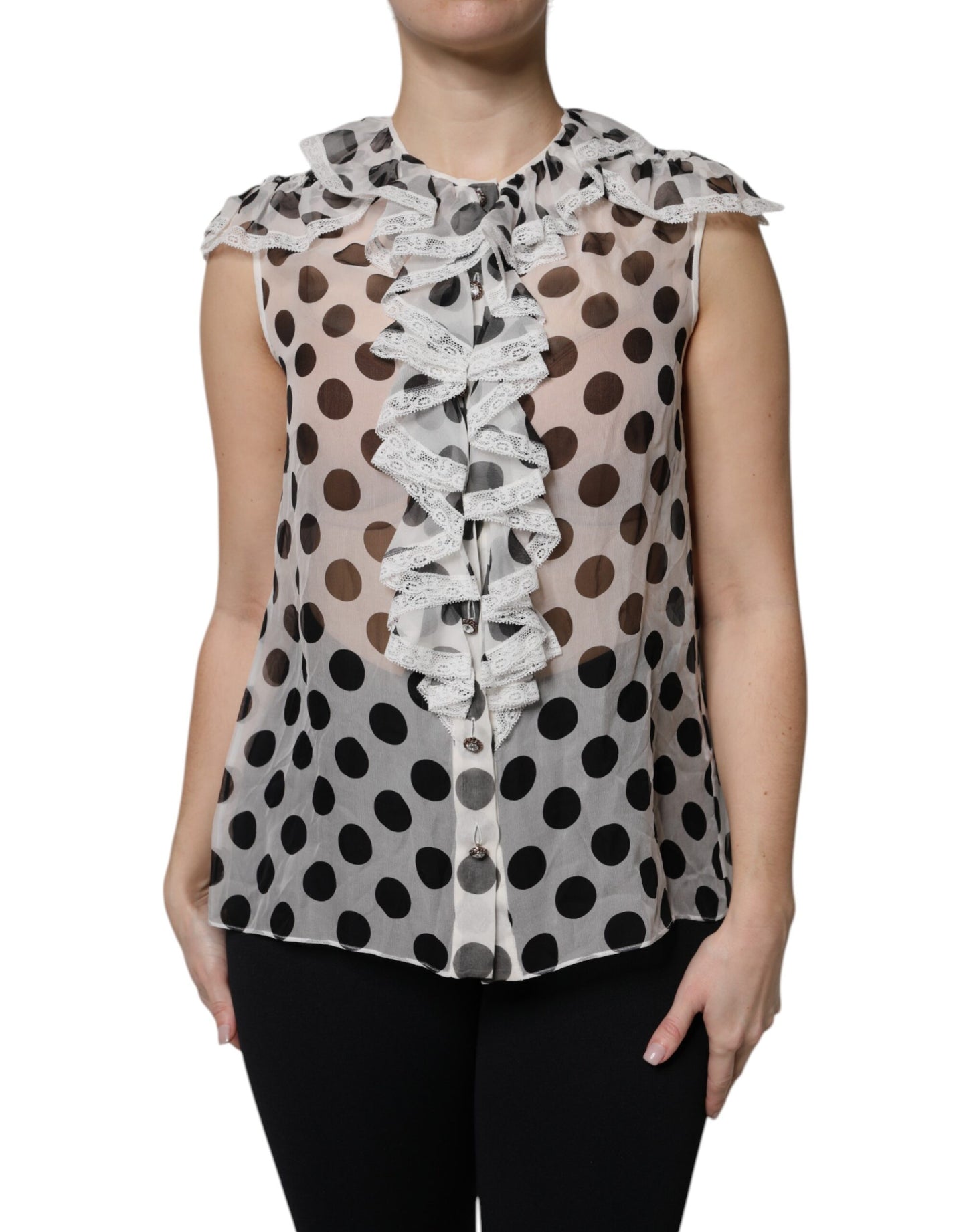 Dolce &amp; Gabbana Top senza maniche in cotone a pois bianco e nero