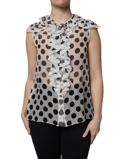 Dolce &amp; Gabbana Top senza maniche in cotone a pois bianco e nero