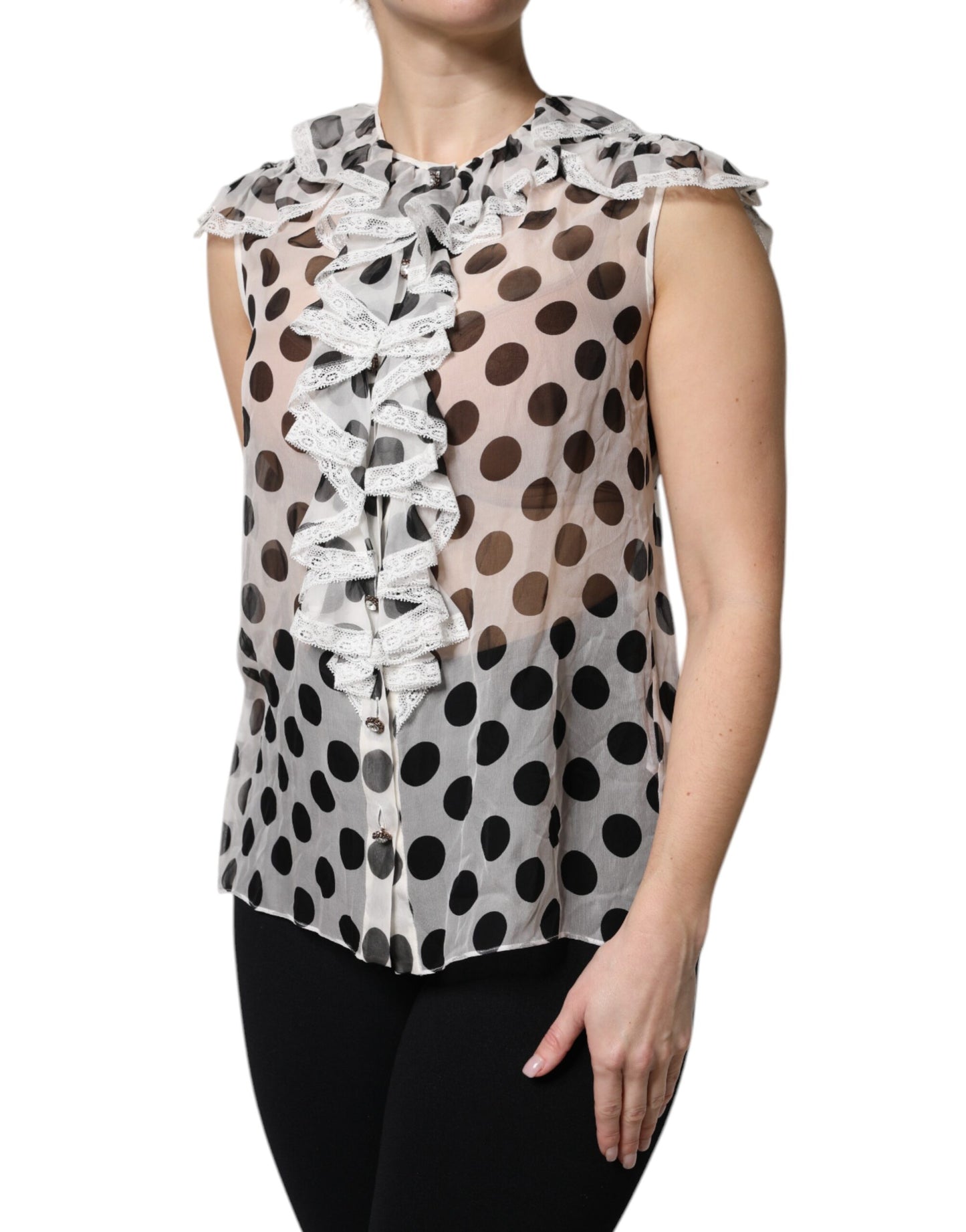 Dolce &amp; Gabbana Top senza maniche in cotone a pois bianco e nero