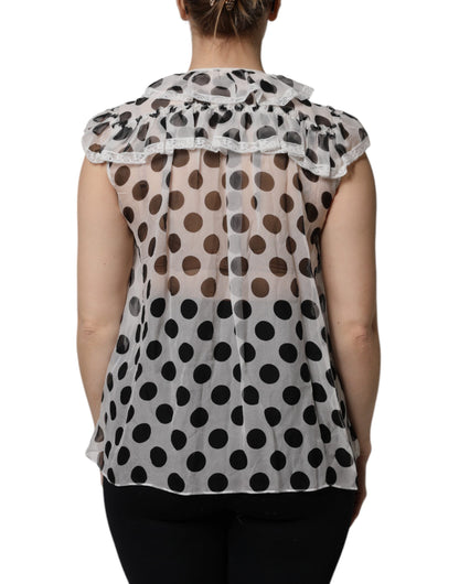 Dolce &amp; Gabbana Top senza maniche in cotone a pois bianco e nero