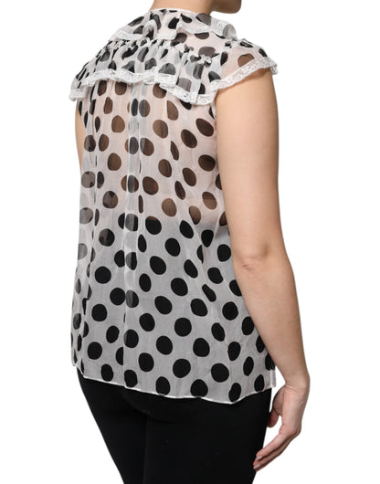 Dolce &amp; Gabbana Top senza maniche in cotone a pois bianco e nero