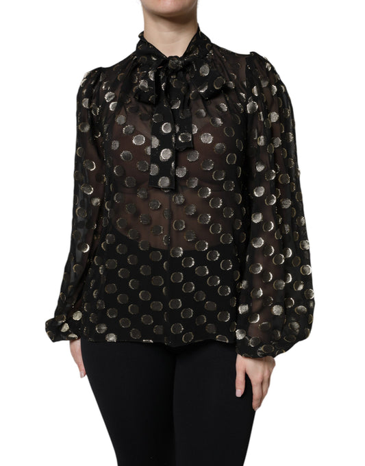 Dolce &amp; Gabbana Top blusa a pois neri trasparenti con collo annodato