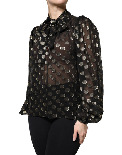 Dolce &amp; Gabbana Top blusa a pois neri trasparenti con collo annodato