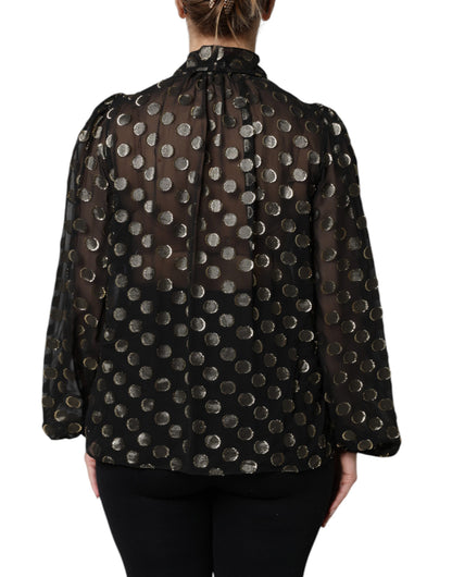 Dolce &amp; Gabbana Top blusa a pois neri trasparenti con collo annodato